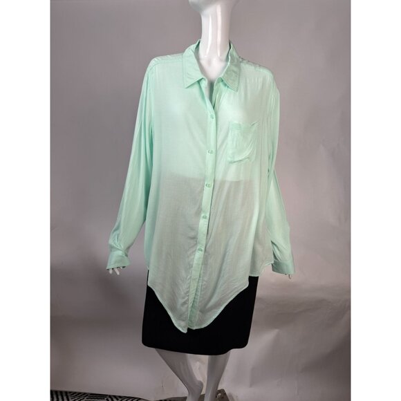 Old Navy Womens Mint Green Long Sleeve Button-Up Shirt Lightweight Rayon Size XL - Picture 14 of 16